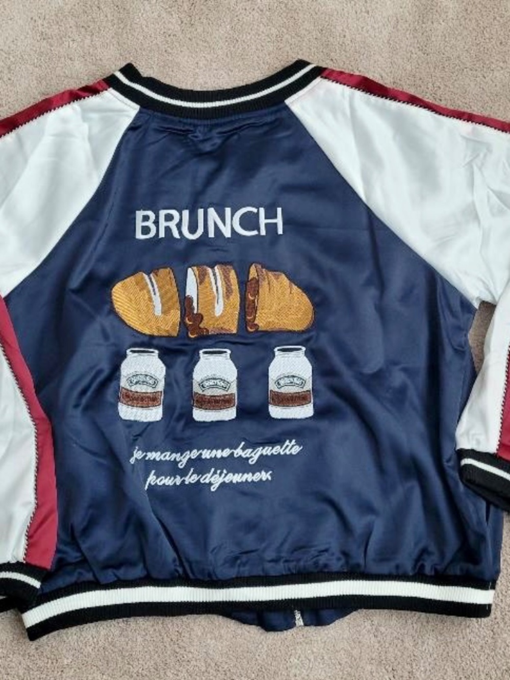 ETOPHE STUDIOS Women's Navy Colorblock Stadium Embroidered Jacket Size Large